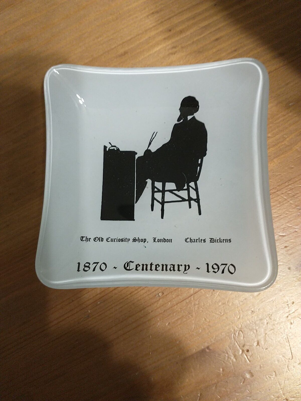 Small White Square Glass Ashtray Old Curiosity Shop London Charles Dickens