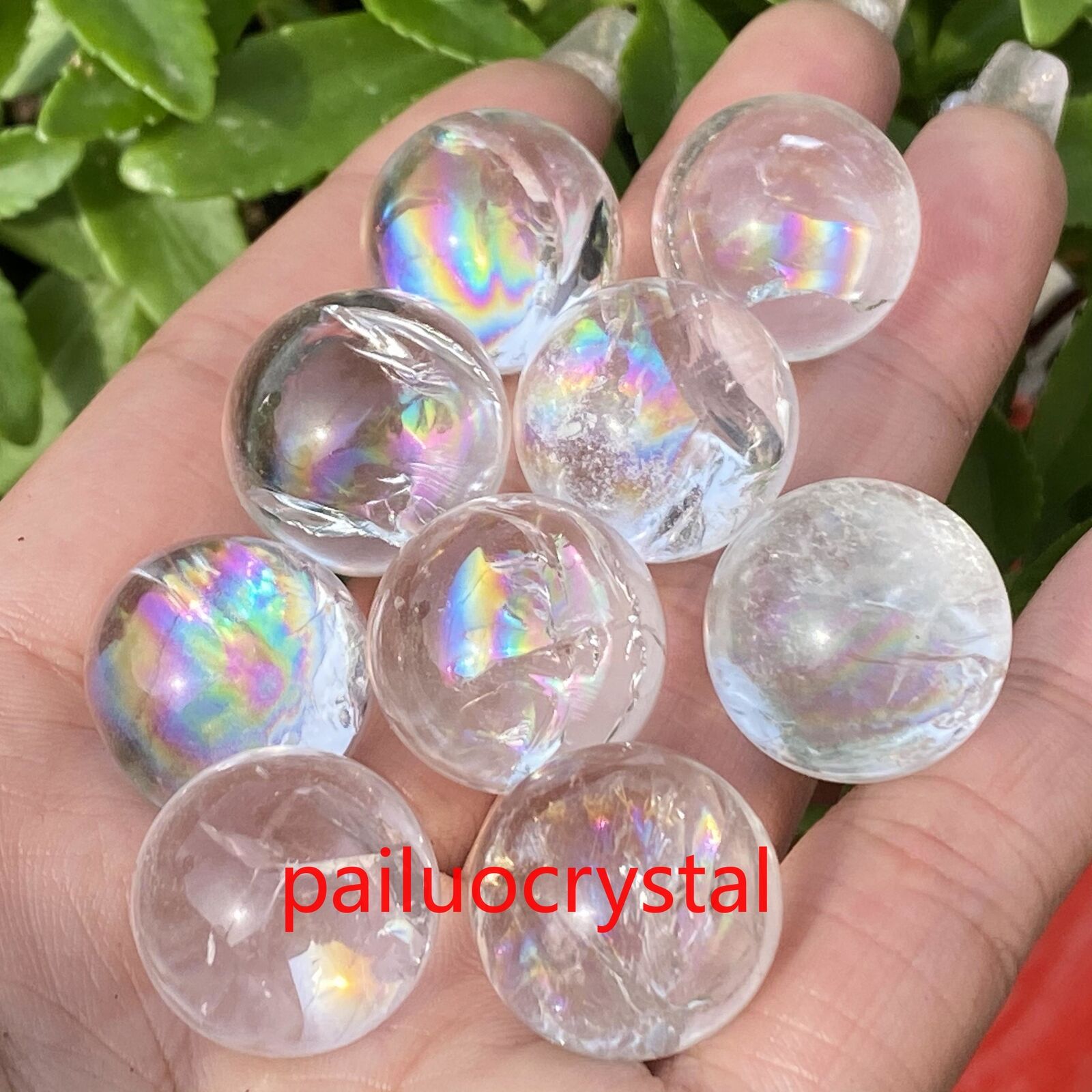 5pcs Natural White Crystal Sphere Rainbow Crystal Ball Reiki Healing Gem 18mm+