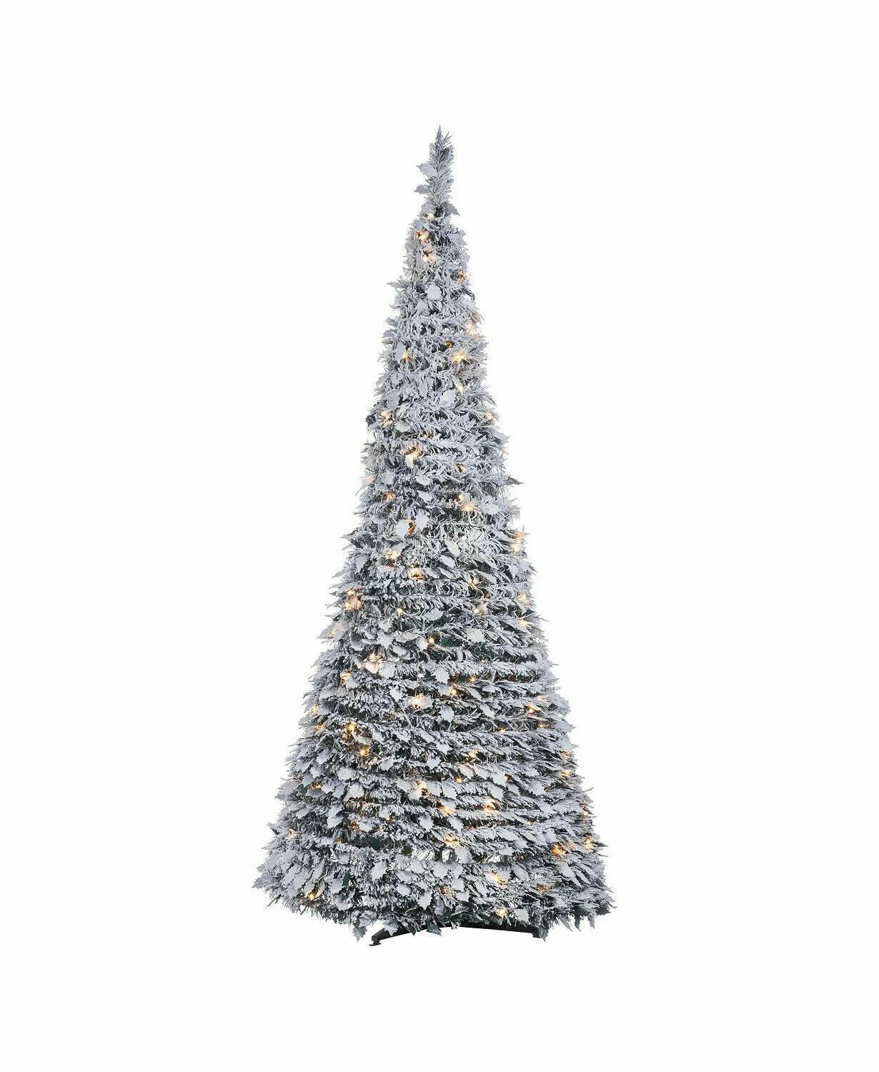 Sterling 6-Foot High Pop-Up Pre-Lit Flocked Pine Tree with Holy Leaves New