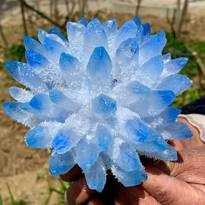 310g+ Aura Sky Blue Phantom Cluster Titanium Geode Quartz Crystal Home Ornaments