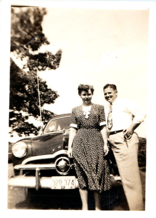 Vintage Photo 1940s, Southern Couple Posing With leg on car, 3.5x2.5 Black White