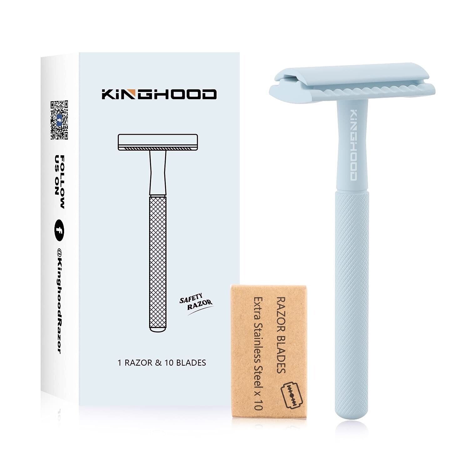 20 KINGHOOD Safety Razors, with 10 Double Edge Blades in each pack - Pink Blue