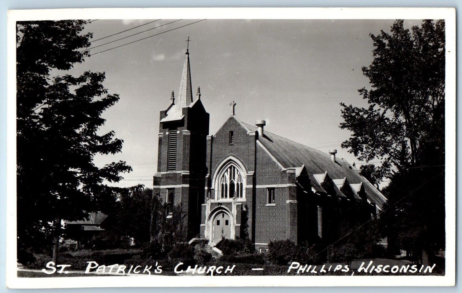 Phillips Wisconsin WI Postcard RPPC Photo St. Patrick\'s Church c1940\'s Vintage