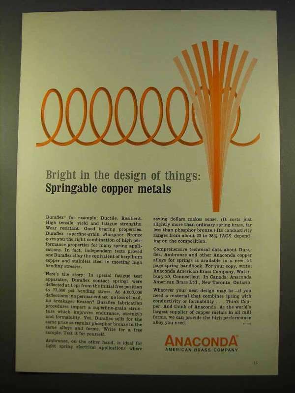 1963 Anaconda Springable Copper Metals Ad - Bright