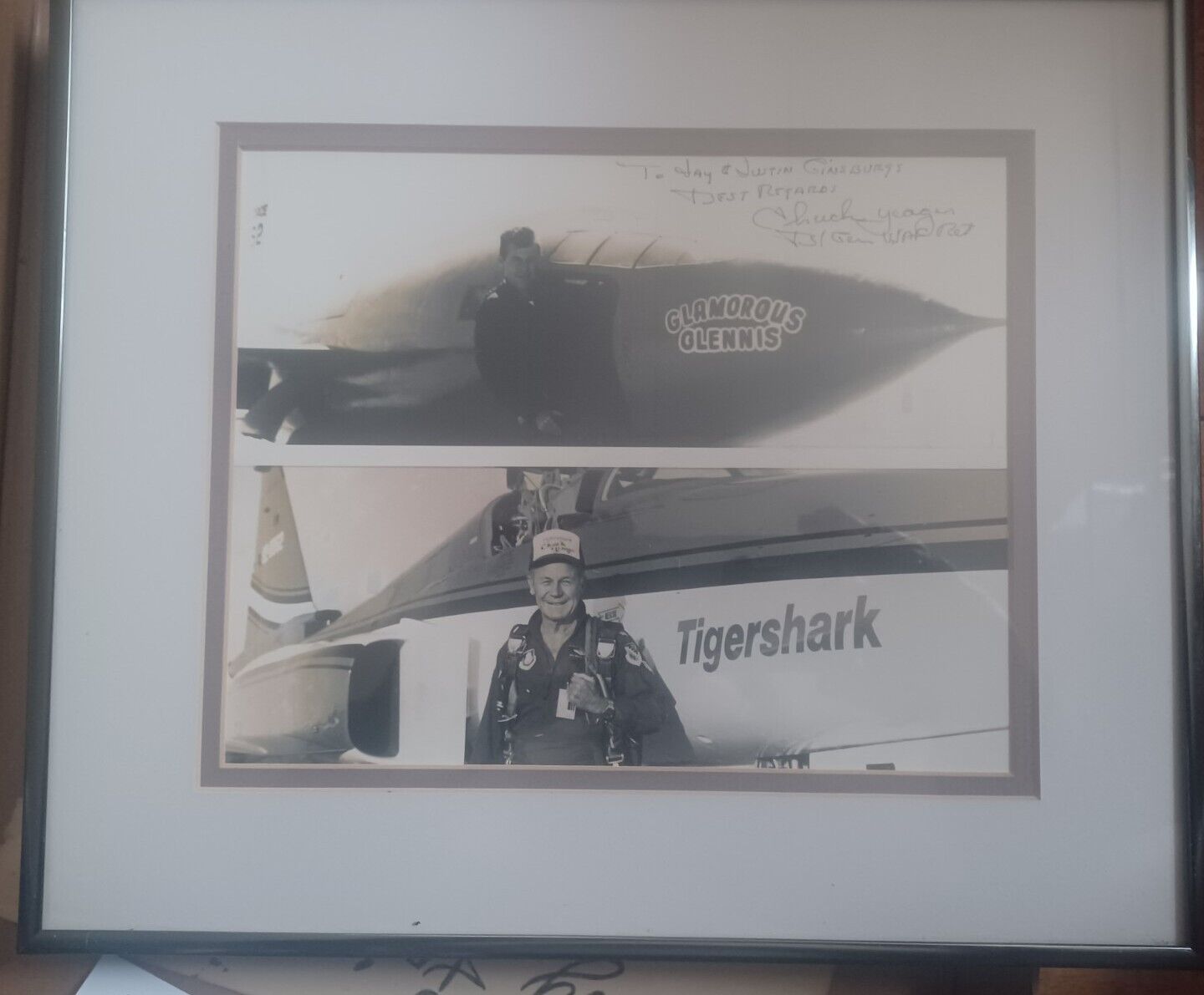 WW2 Flying Ace, Brig Gen. Chuck Yeager Autographed B&W Photo 8x10 Framed