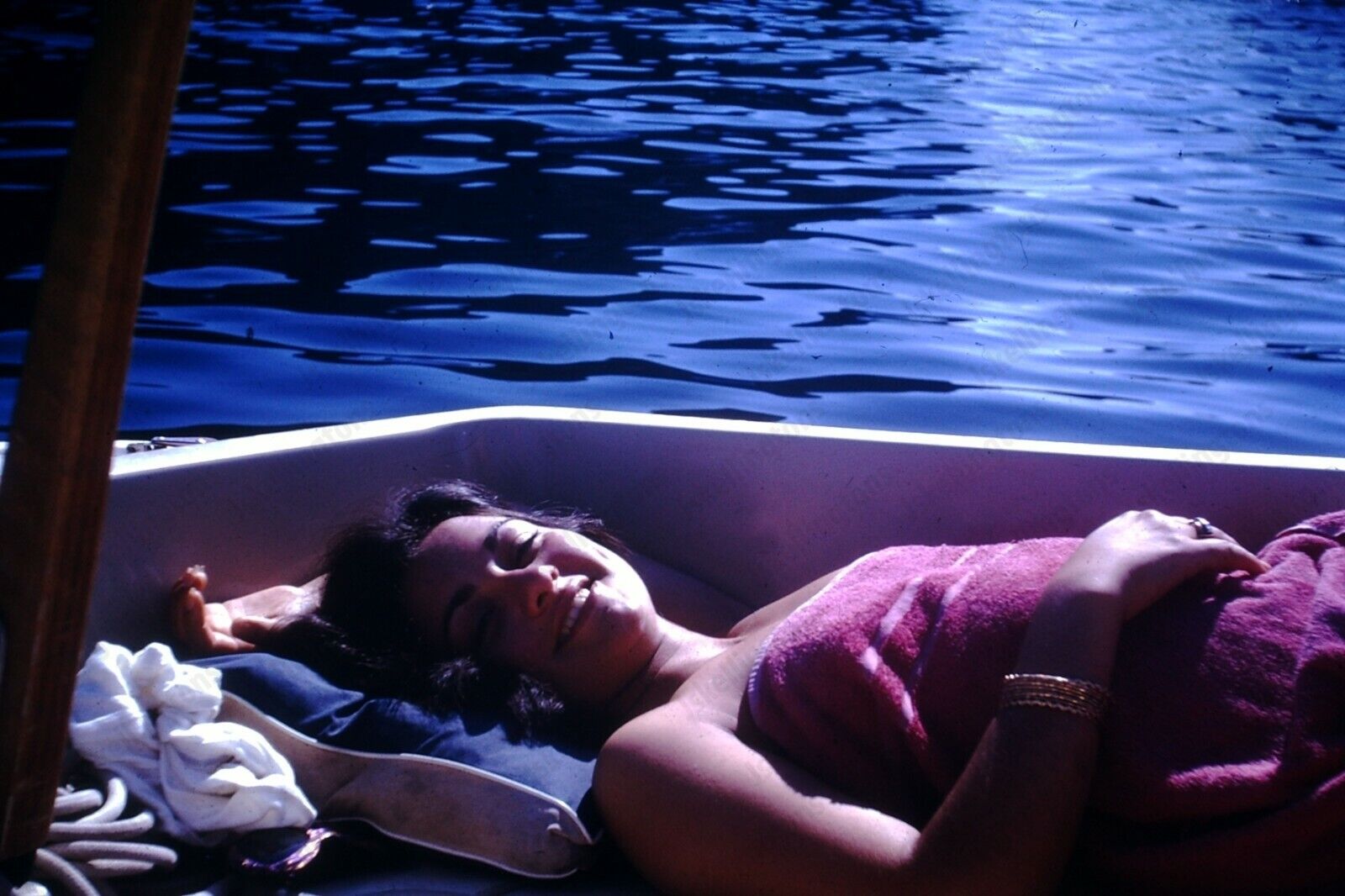 1967 candid of pretty woman sunbathing Original 35mm SLIDE Hc18
