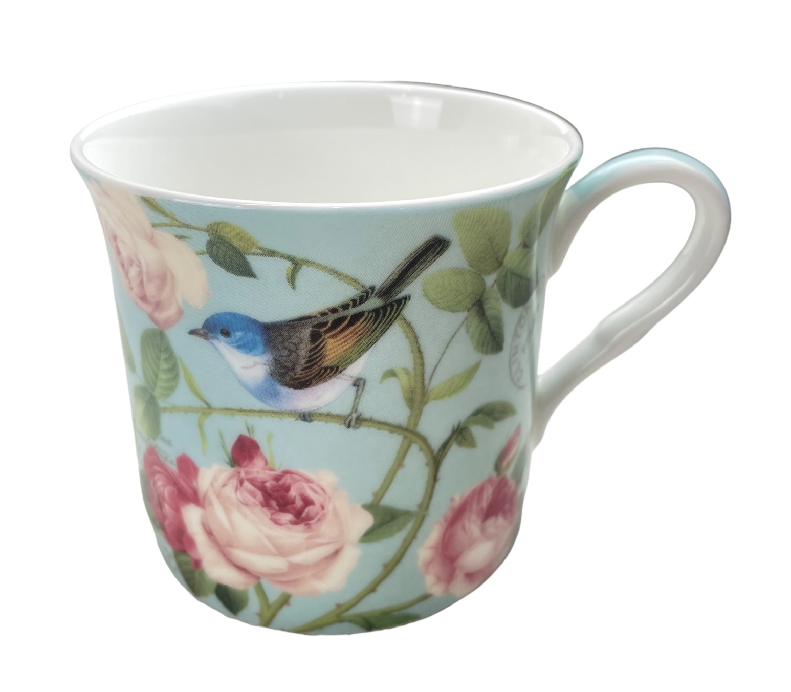 NEW STECHCOL GRACIE Botanical Blue Birds Pink Peonies Bone China Coffee Tea Cup