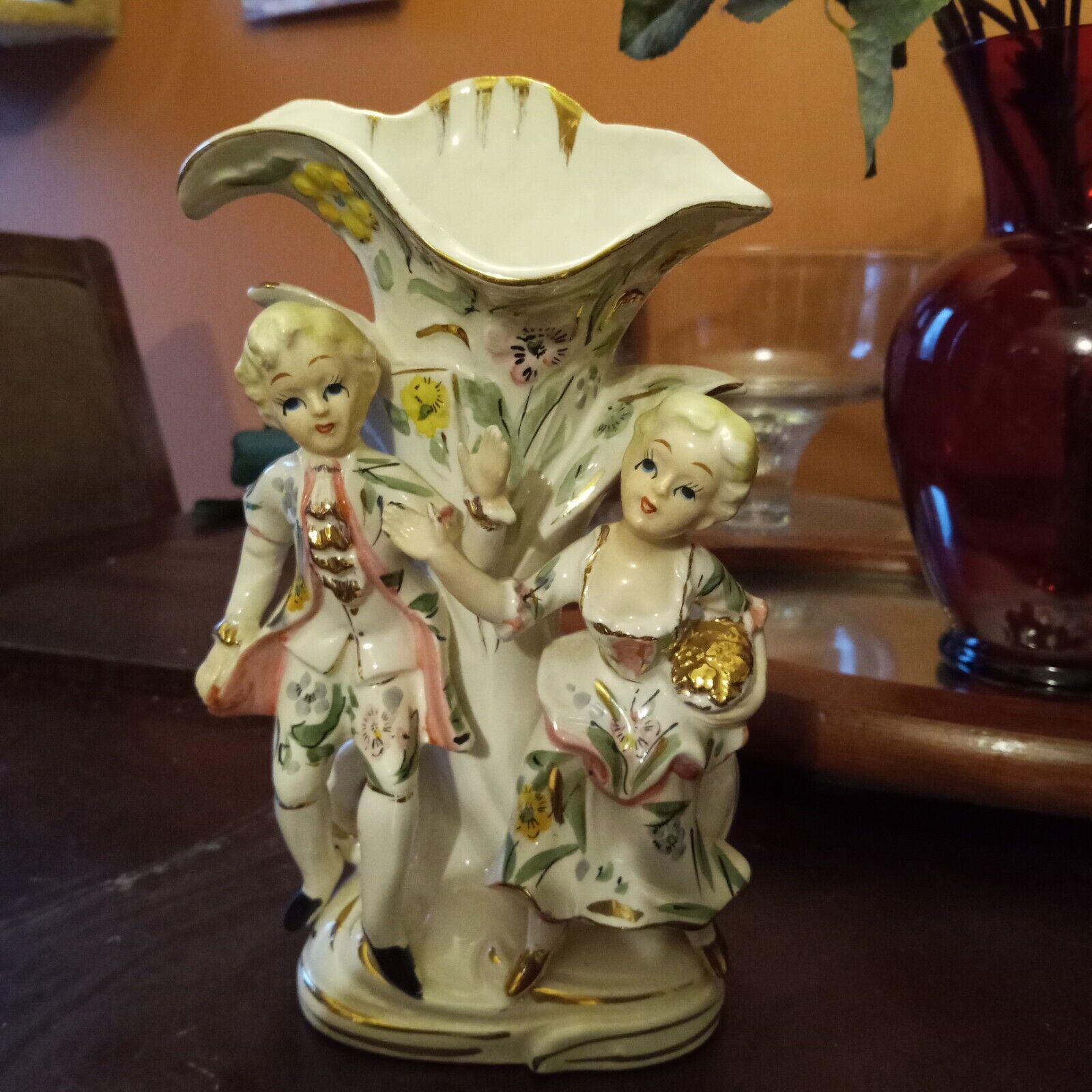 Vintage Imperial Japan Figural Vase 10in x6in X 3in 1950's Renaissance Style VG