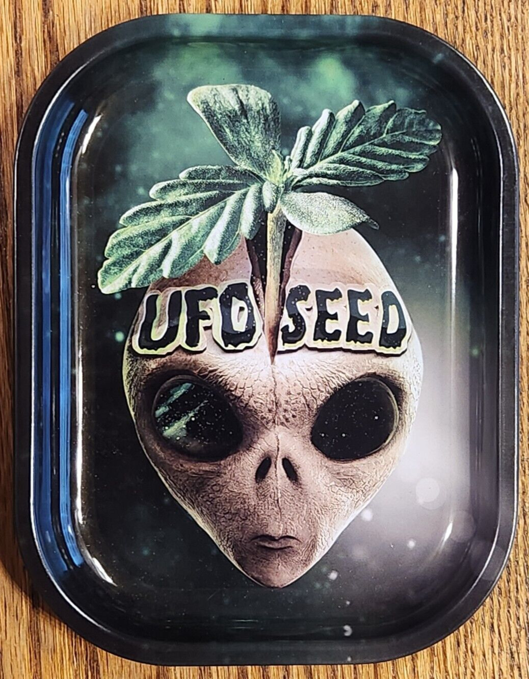 Weed Marijuana Pot Metal Rolling Plate Tray UFO See* Alien Green Smoke Smoking