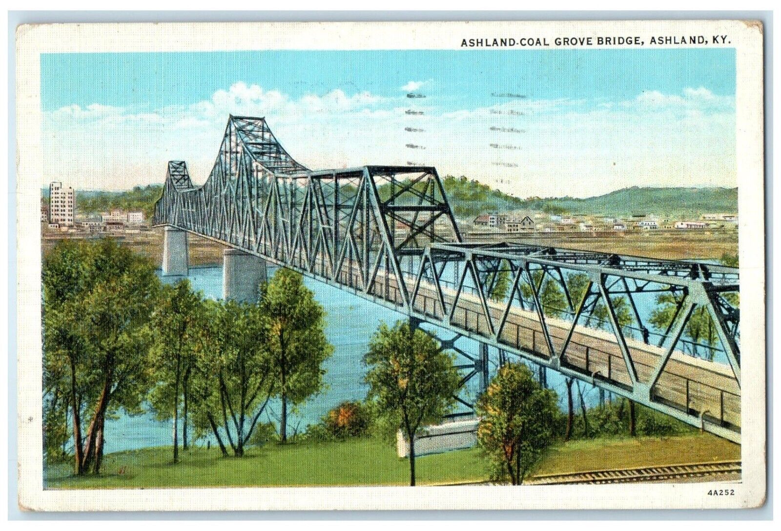 1937 View Of Ashland Coal Grove Bridge Ashland Kentucky KY Vintage Postcard
