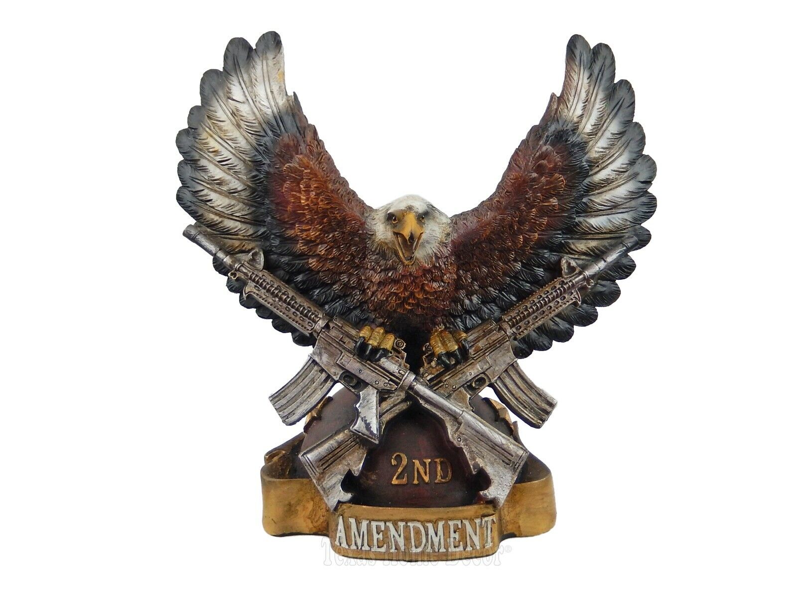 Second Amendment Bald American Eagle Statue Figurine Crossed Guns Rifle 9 1/4 in