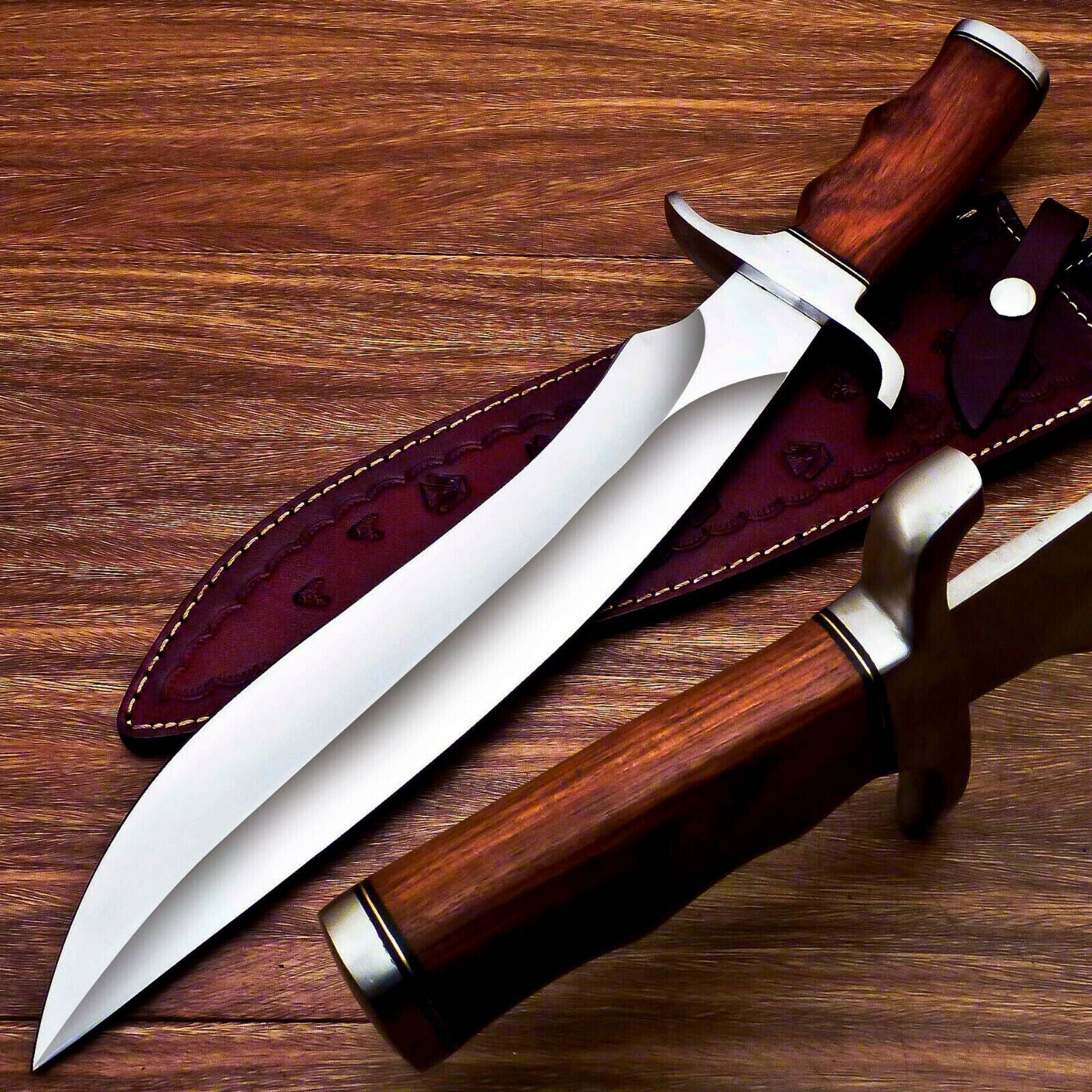 UNIQUE CUSTOM HAND FORGED D2 STEEL BLADE BOWIE HUNTING KNIFE NATURAL WOOD 5266