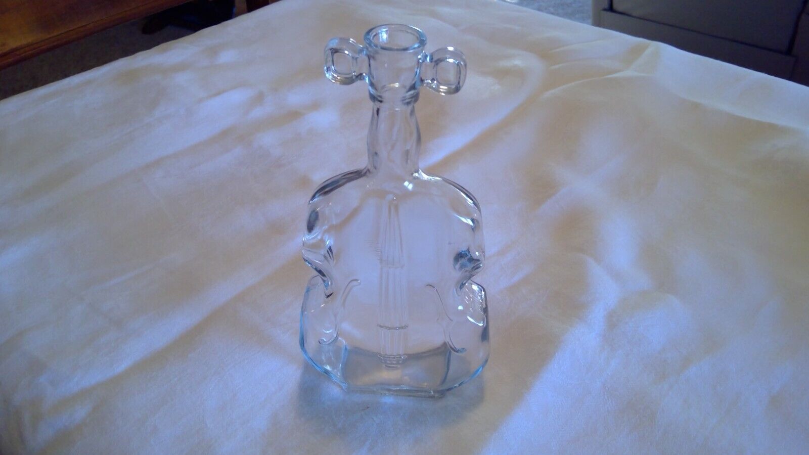 ANTIQUE CLEAR GLASS VIOLIN CELLO VASE BOTTLE 1920\'S MARKED WITH A 9/6 8\