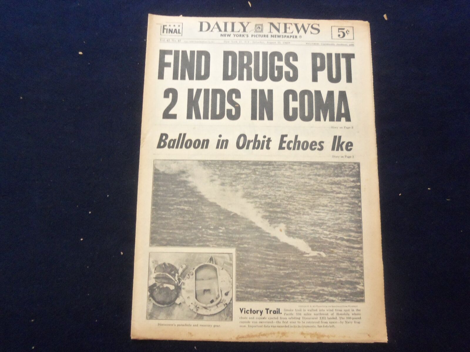 1960 AUG 13 NEW YORK DAILY NEWS NEWSPAPER-FIND DRUGS PUT 2 KIDS IN COMA- NP 6758