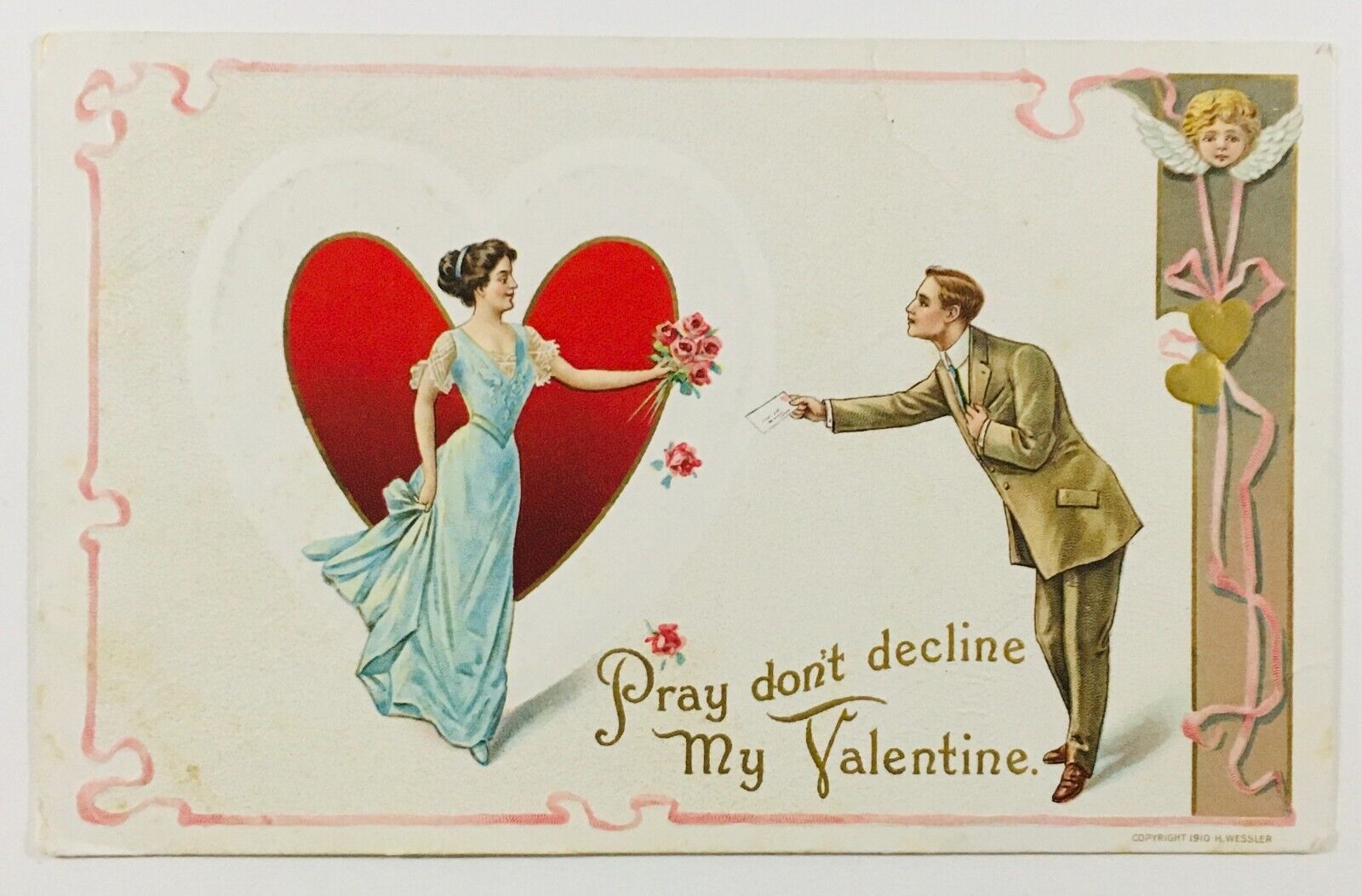 Vintage Valentine Postcard Pray Don\'t Decline PM 1911