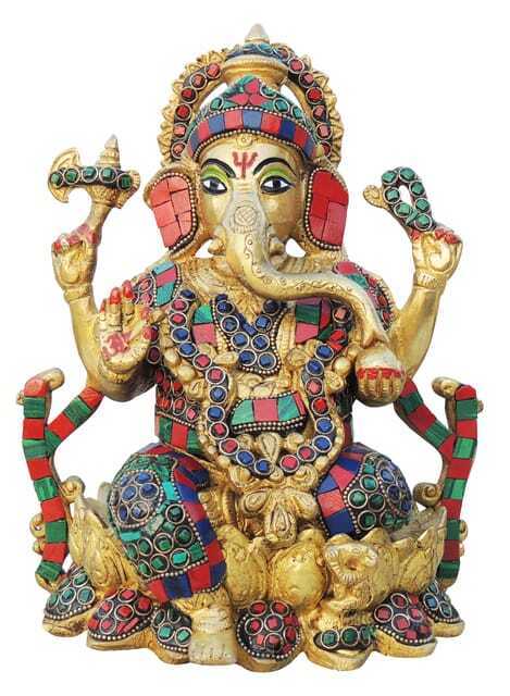 Lord Ganesha Brass Statue Ganpati Ji Idol Hindu God Religious Figurine 9.5 Inch