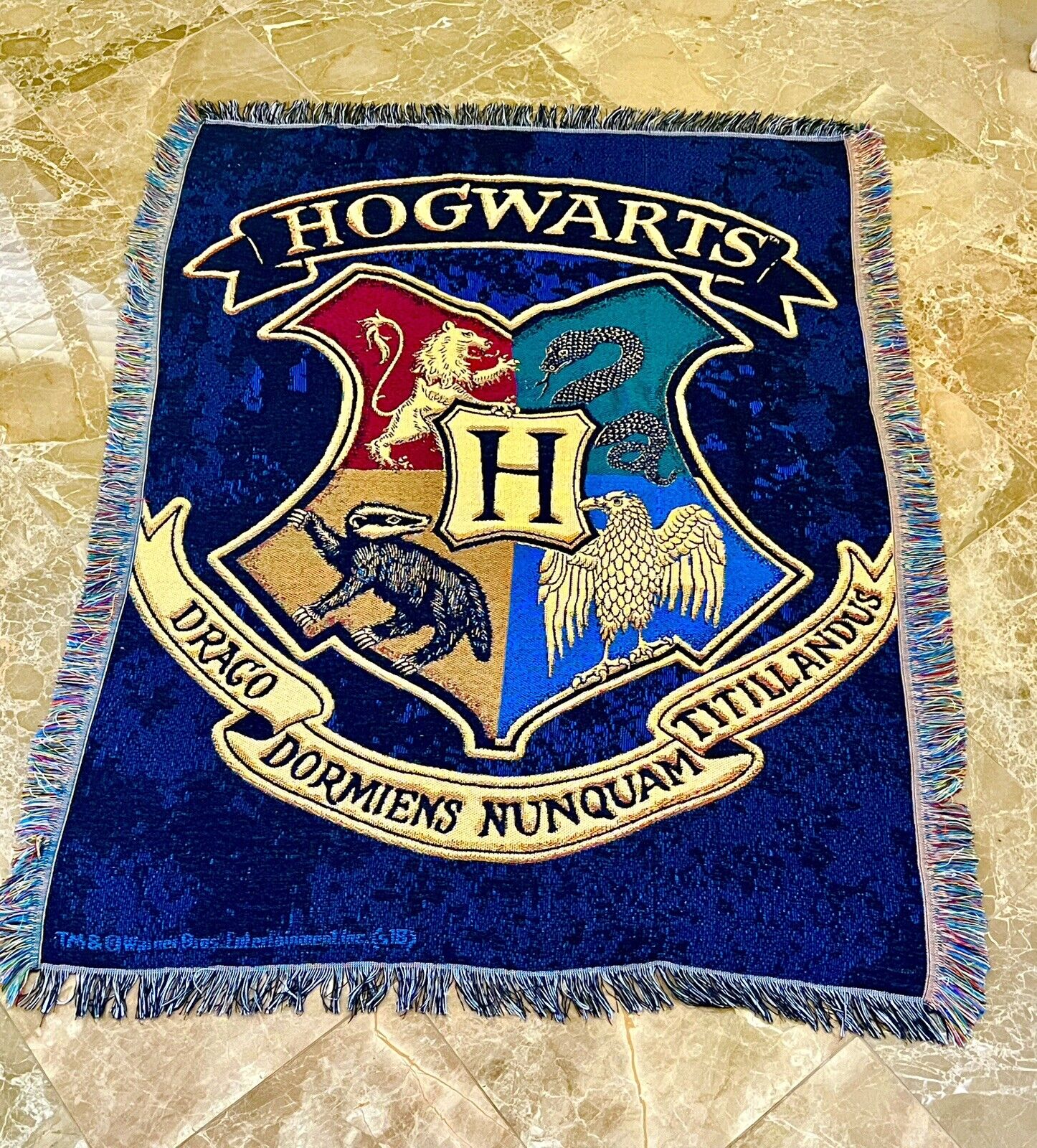 Harry Potter Hogwarts Crest Woven Wall Tapestry Throw Warner Bros. 4 Ft X 5 Ft