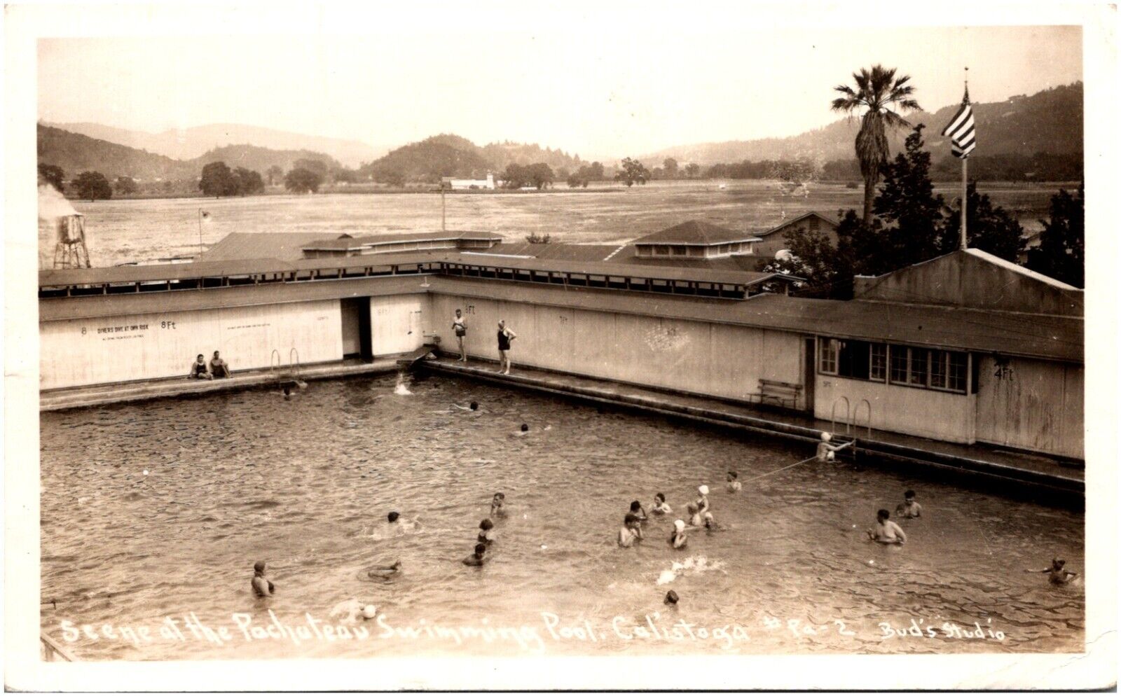 Scene at Pacheteau Swimming Pool Calistoga California 1946 RPPC Postcard Photo