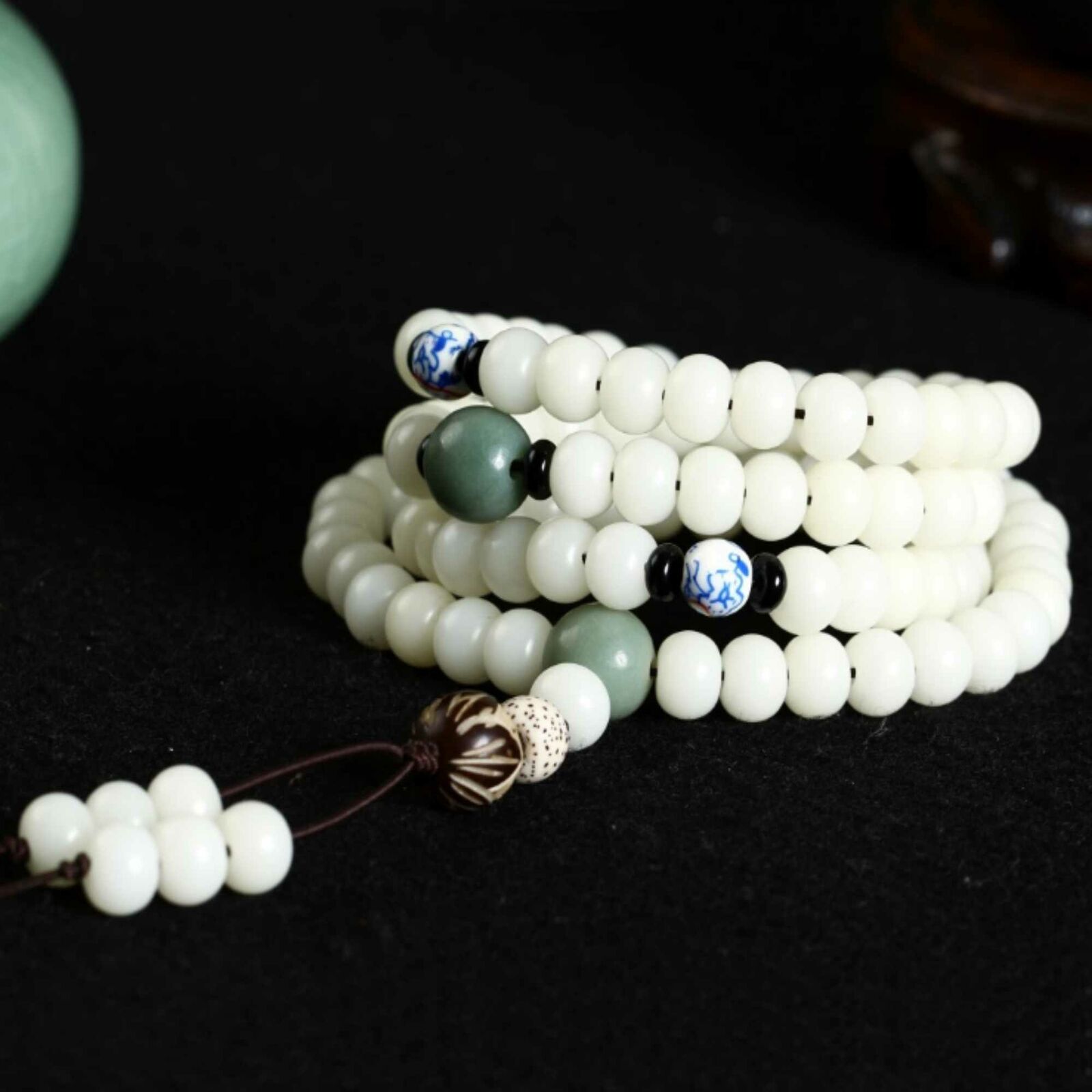 8-9mm Fashion tibet white jade bodhi root Buddha beads bracelet Energy
