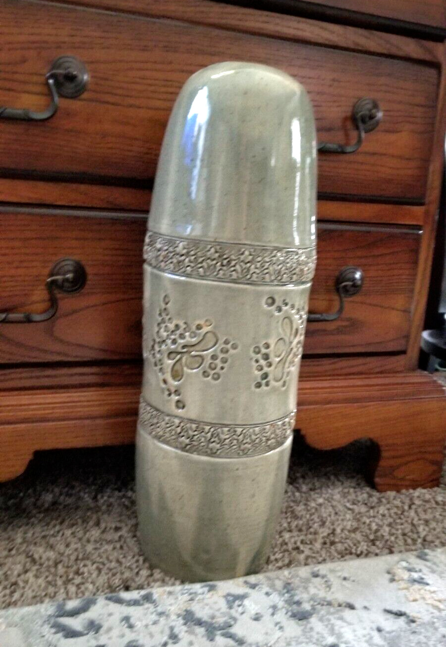 Bullet Vase Green Ceramic. 16 inches . Signed by Artist. Heavyweight.