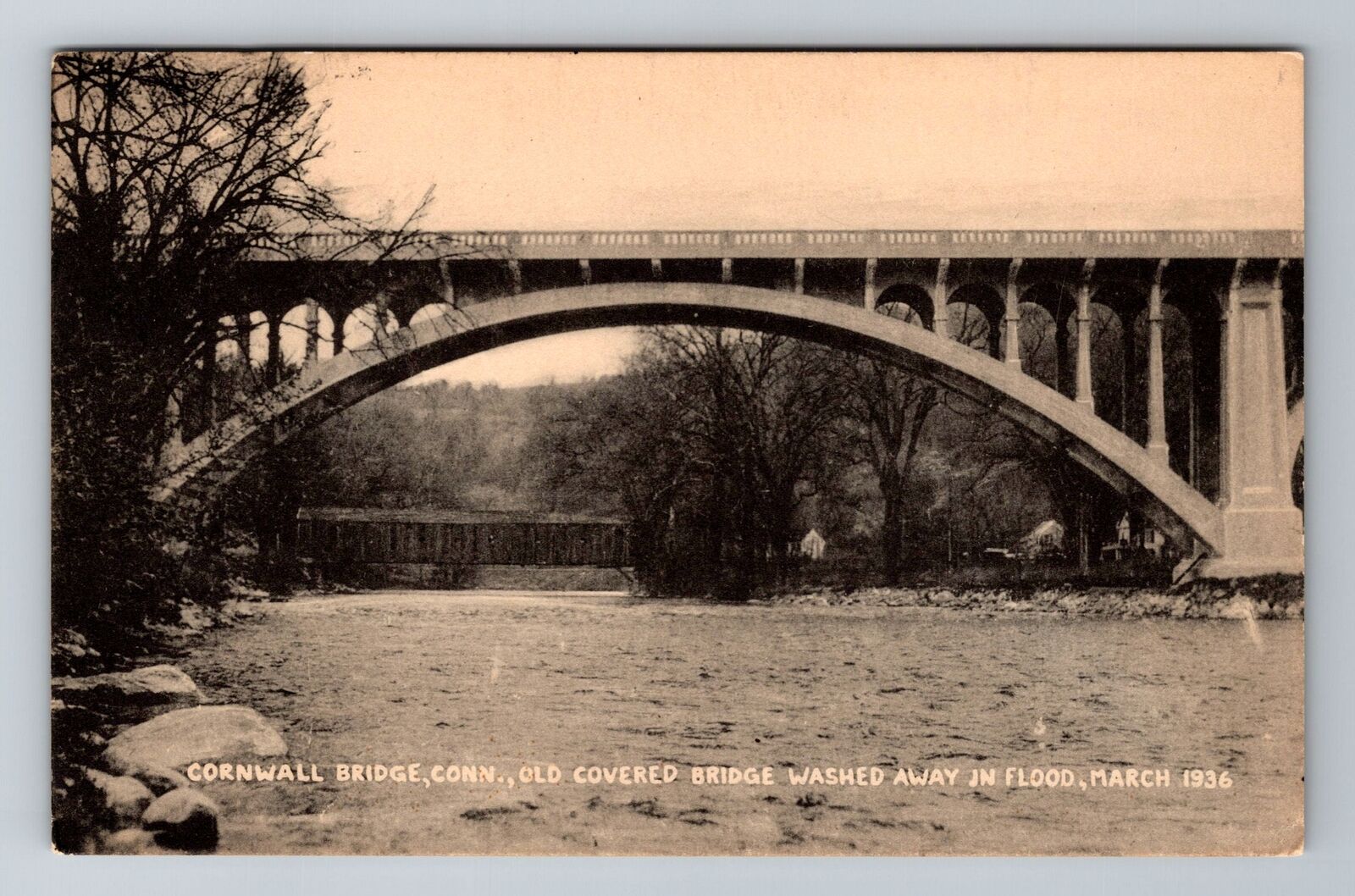 Cornwall Bridge CT-Connecticut, Old Covered Bridge, Vintage c1946 Postcard
