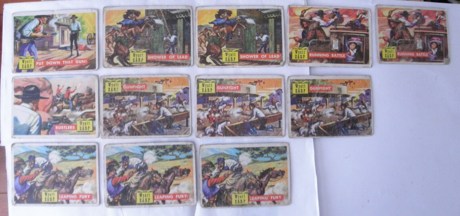 1956 Topps ROUNDUP Wyatt Earp Lot of 12 Cards (Damaged Poor Condition Fillers)