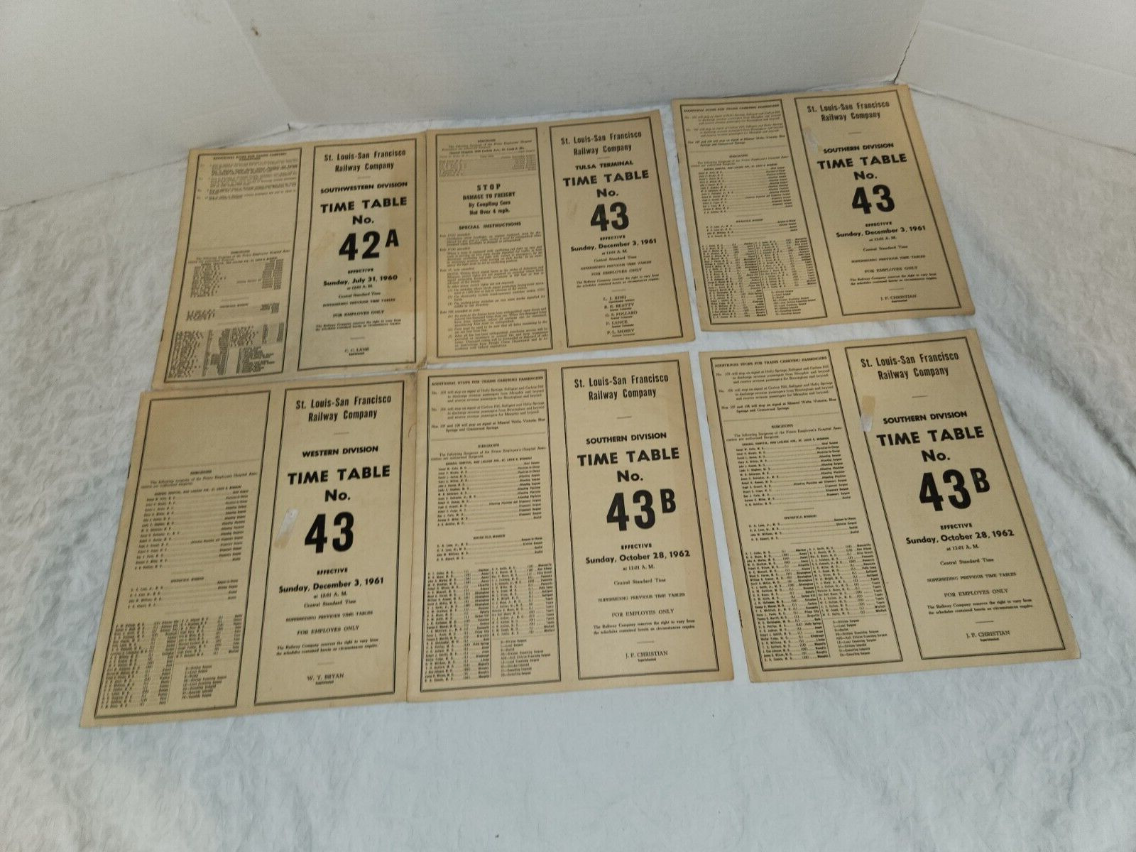 6 St. Louis-San Francisco Railway Co. Time Tables, For Employees Only, 1960-62