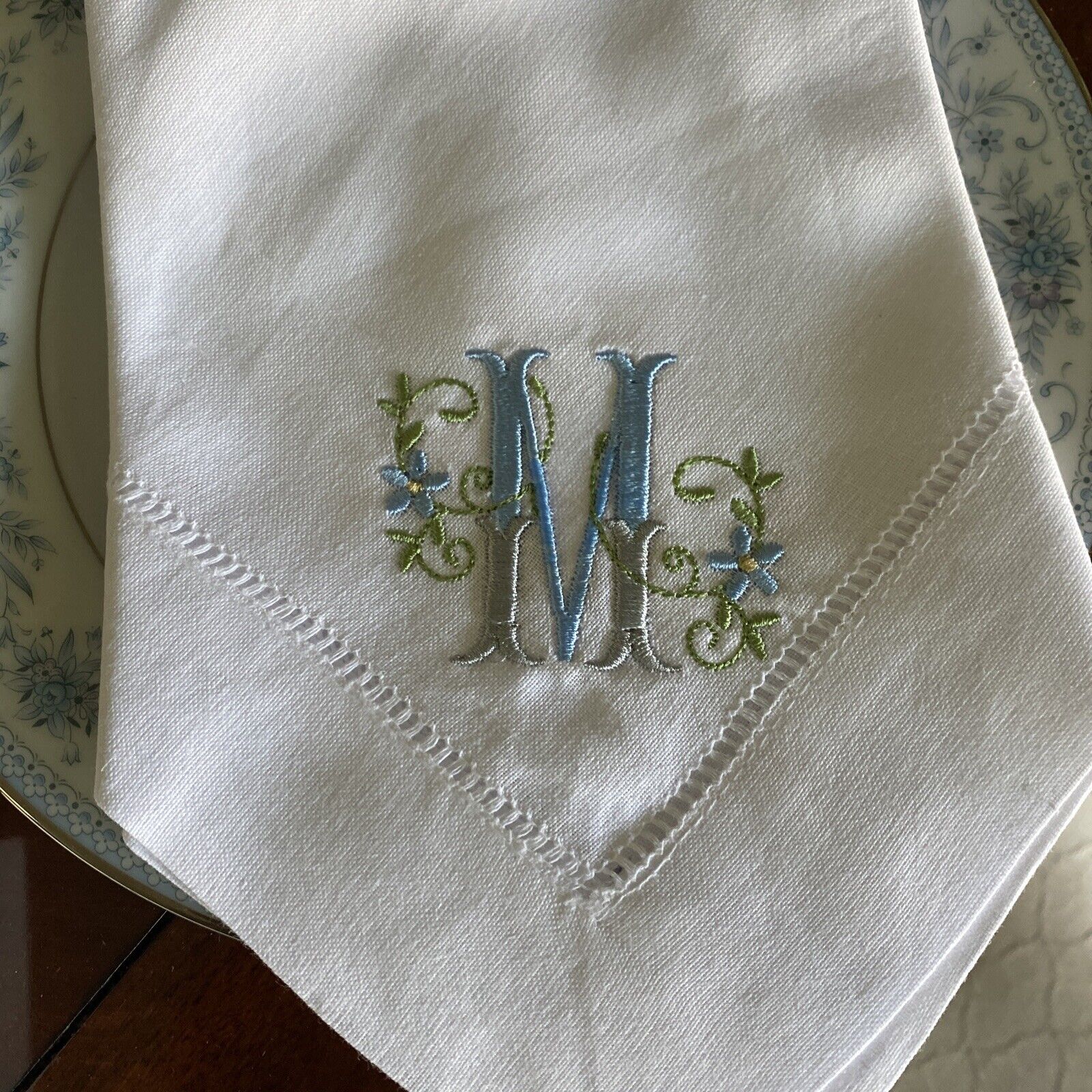 Linen/Cotton Blend 22 Inch Hemstitched 1 Personalized Monogrammed Napkins White
