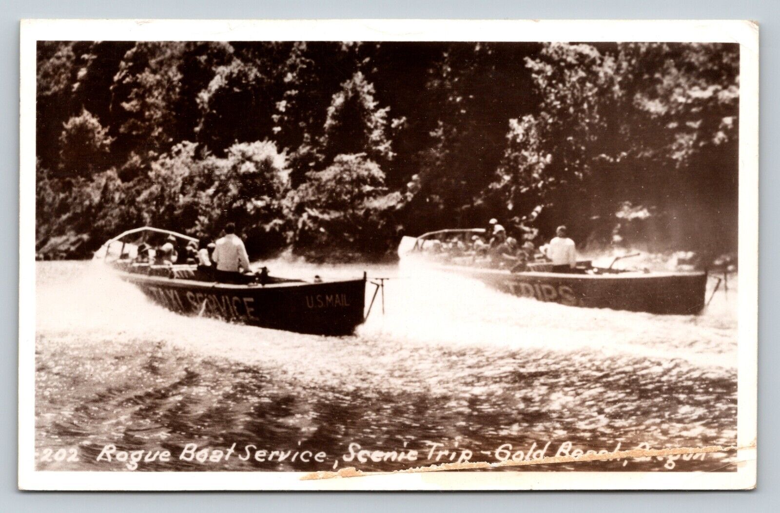 c1959 RPPC Rogue Boat Service Scenic Trip GOLD BEACH Oregon VINTAGE Postcard 3c