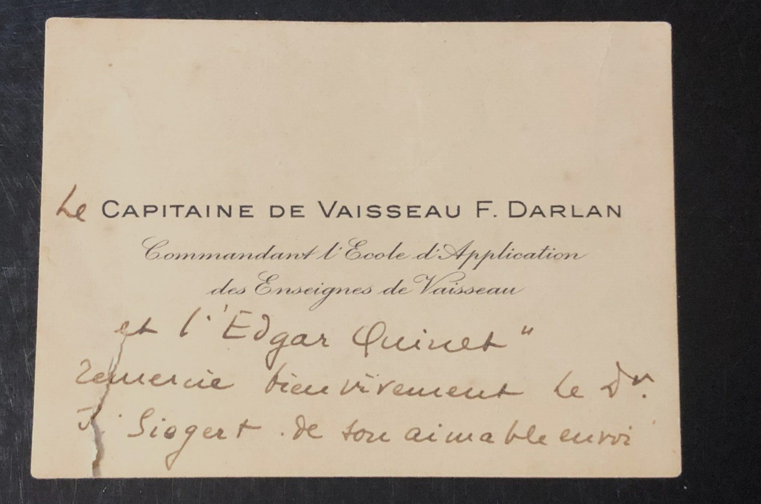 François Darlan Signed Card Commander-in-Chief of the French Navy WWII *RARE*