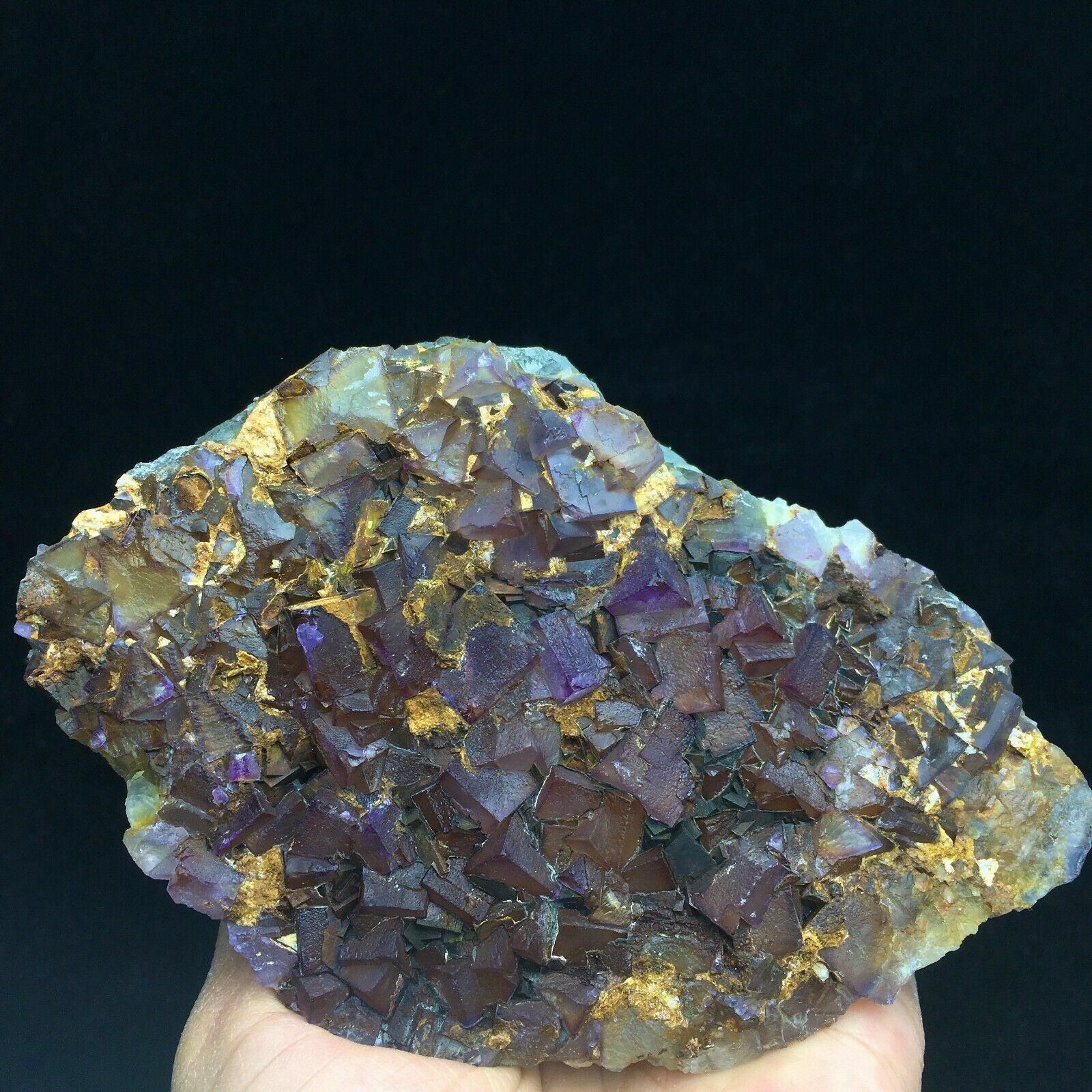 535g Natural Rare 6 Inch Translucent Chestnut Cube Fluorite Cluster From Jiangxi