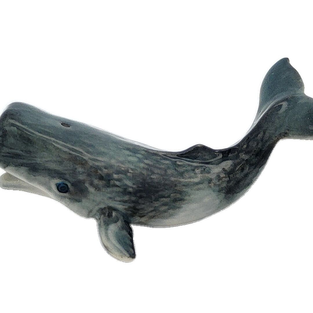 Sperm Whale Figurine Ceramic Fish Hand Paint Craft Collectible Home Decor