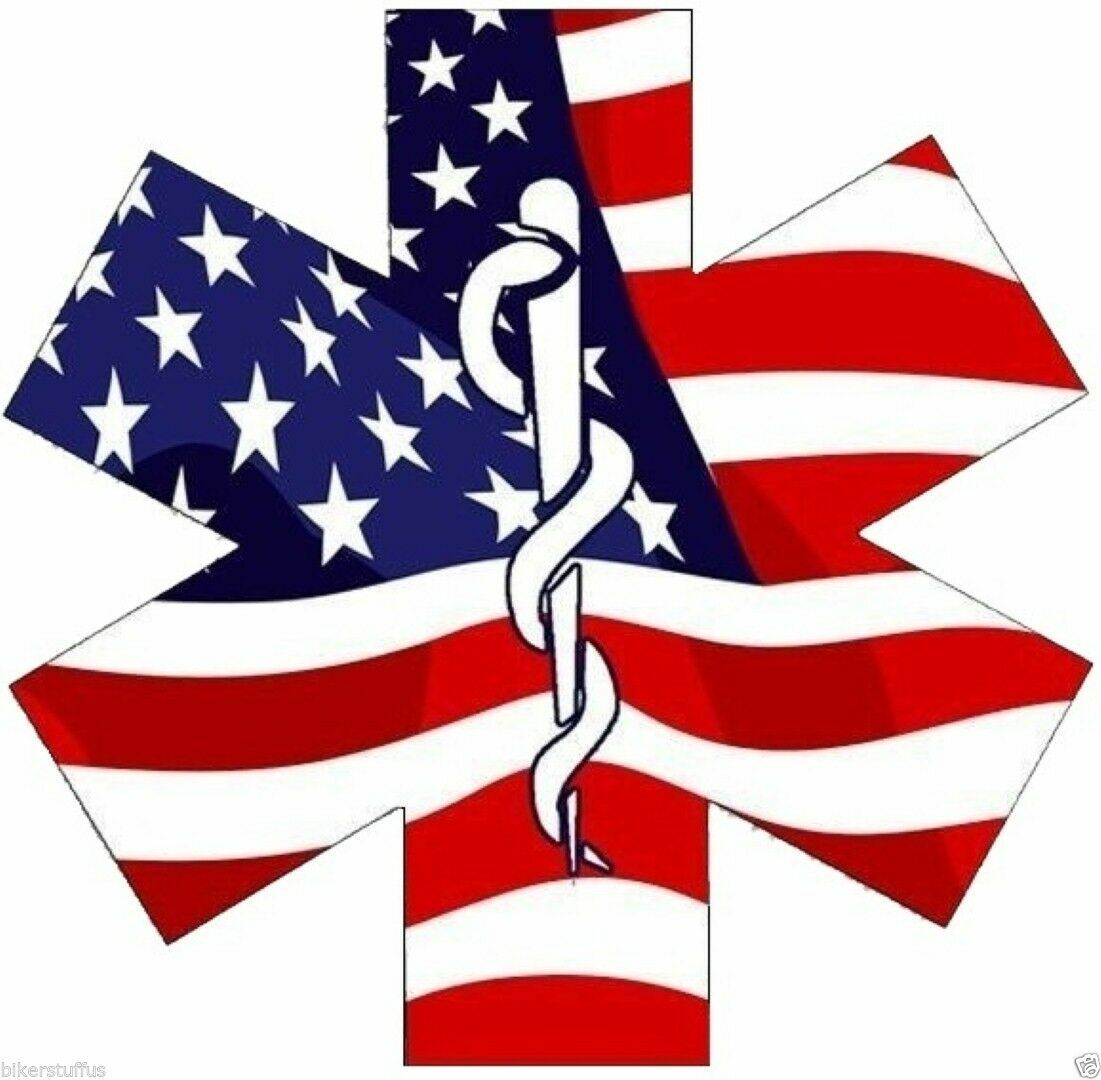 STAR OF LIFE EMT USA FLAG BUMPER STICKER 3.25\