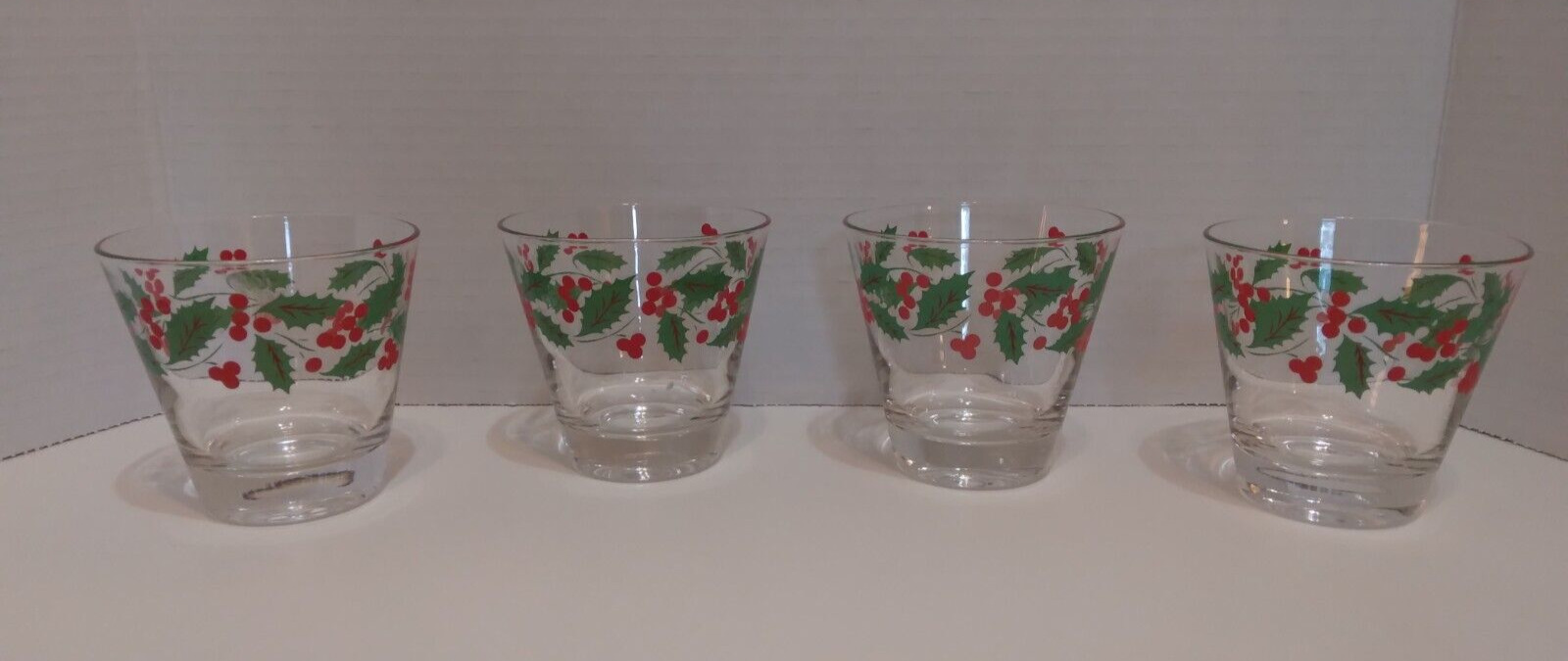 Vintage 8 ounce Holly Berry Christmas Low Ball Tumblers Set of 4
