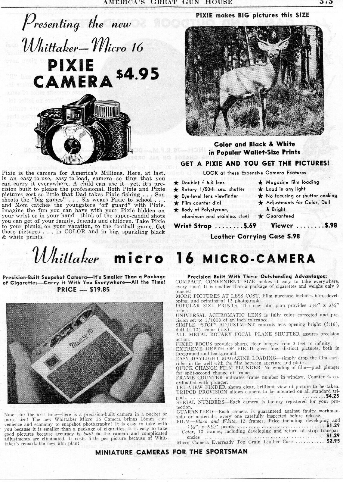 1950 Print Ad of Whittaker Micro 16 Pixie Camera