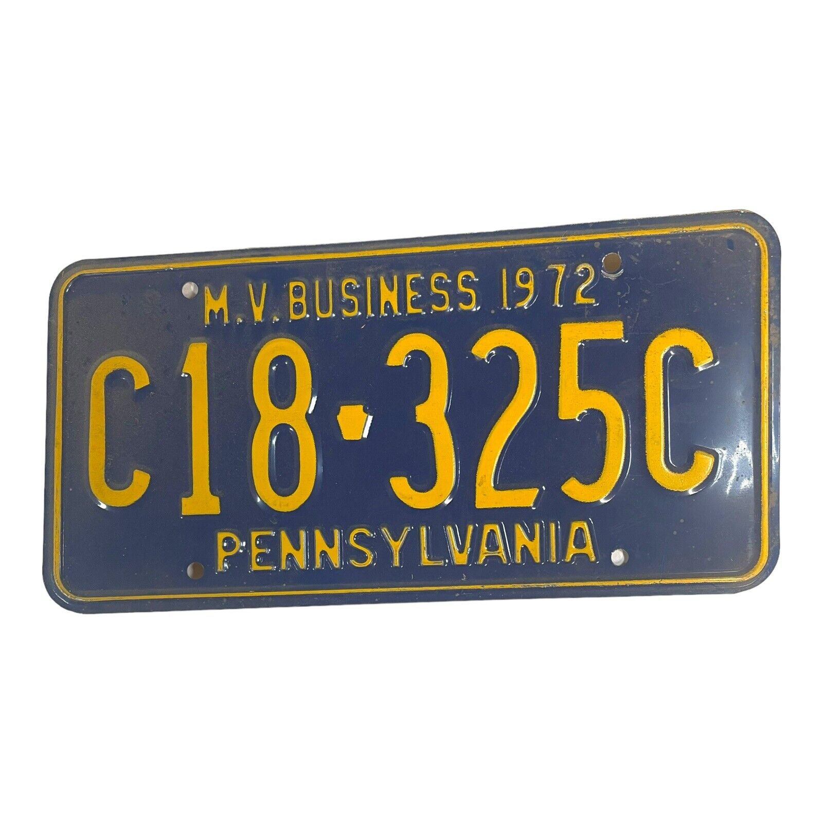 Vintage 1972 Pennsylvania License Plate Tag M.V. Business C18 325C Man Cave Barn