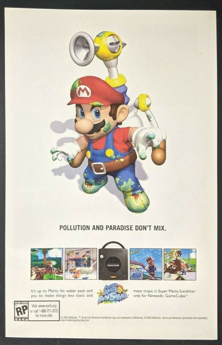 Super Mario Sunshine Print Ad Game Poster Art PROMO Original Nintendo GameCube