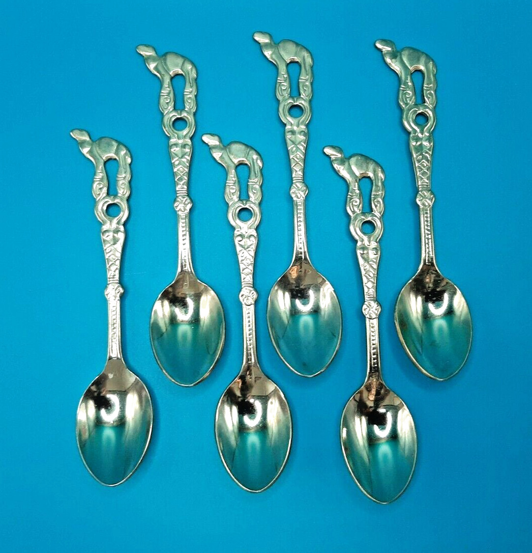 Vintage Gold Plated Souvenir Collector Demitasse Spoons, CAMEL on top  Set Of 6