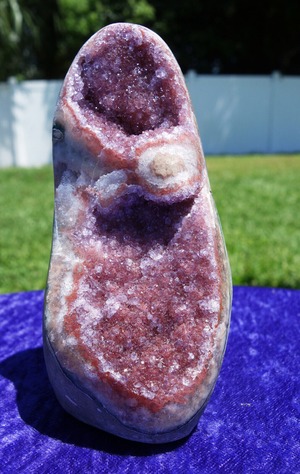 Beautiful Rare PINK AMETHYST Quartz Crystal Points in Natural Geode For Sale
