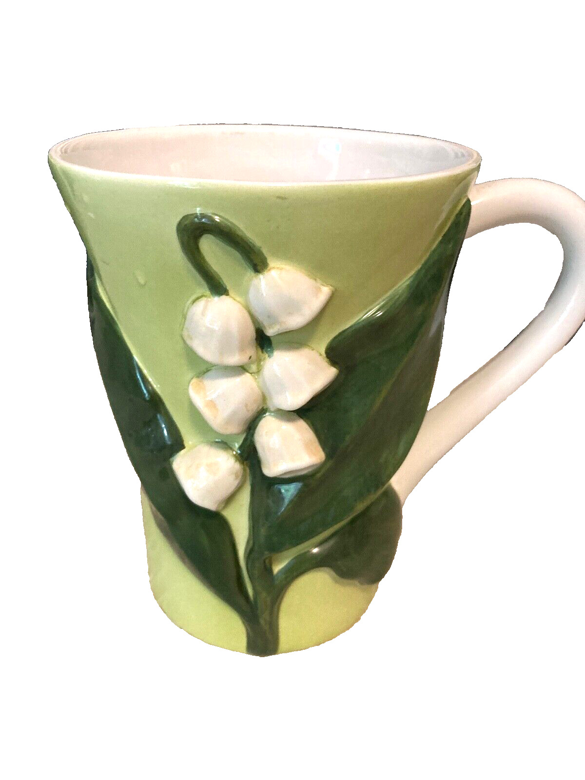 Vintage Teleflora Gift Ceramic Mug Vase With Embossed Lily of the Valley Flowers