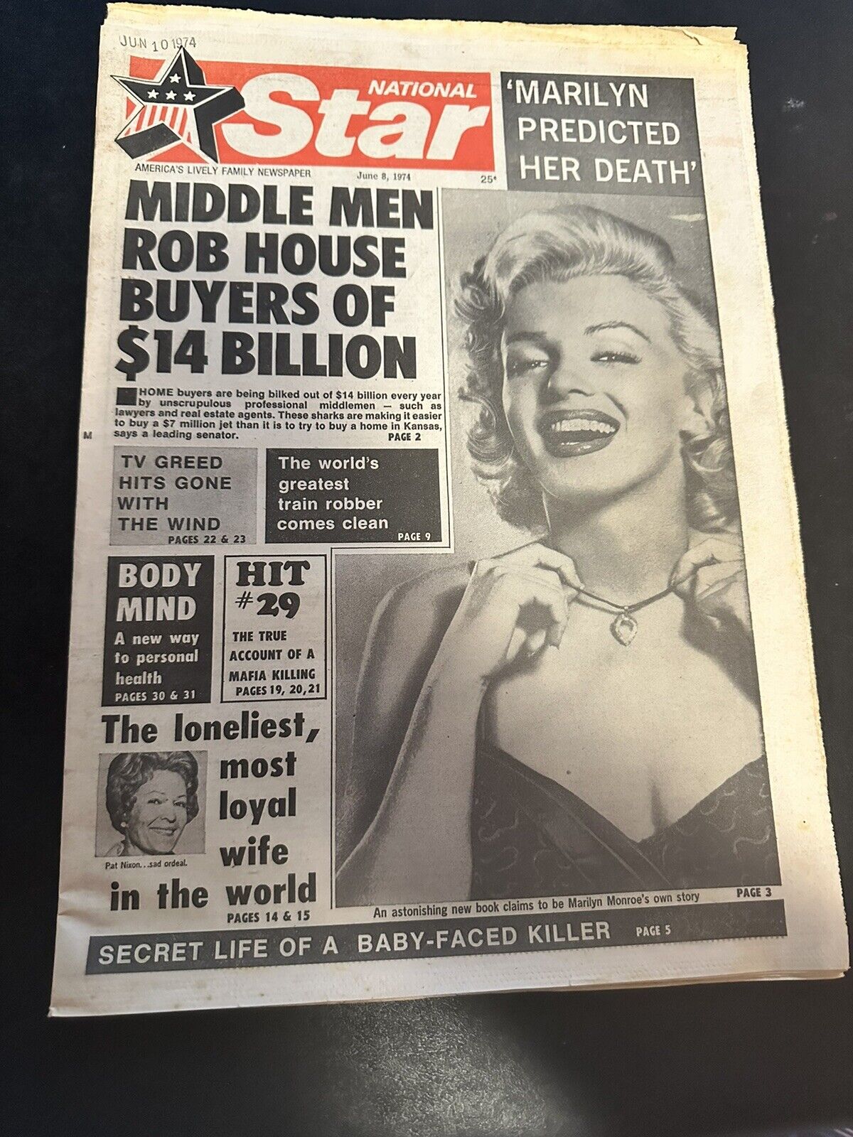 National STAR newspaper June 8, 1974 Marilyn Monroe Predicted Her Death.
