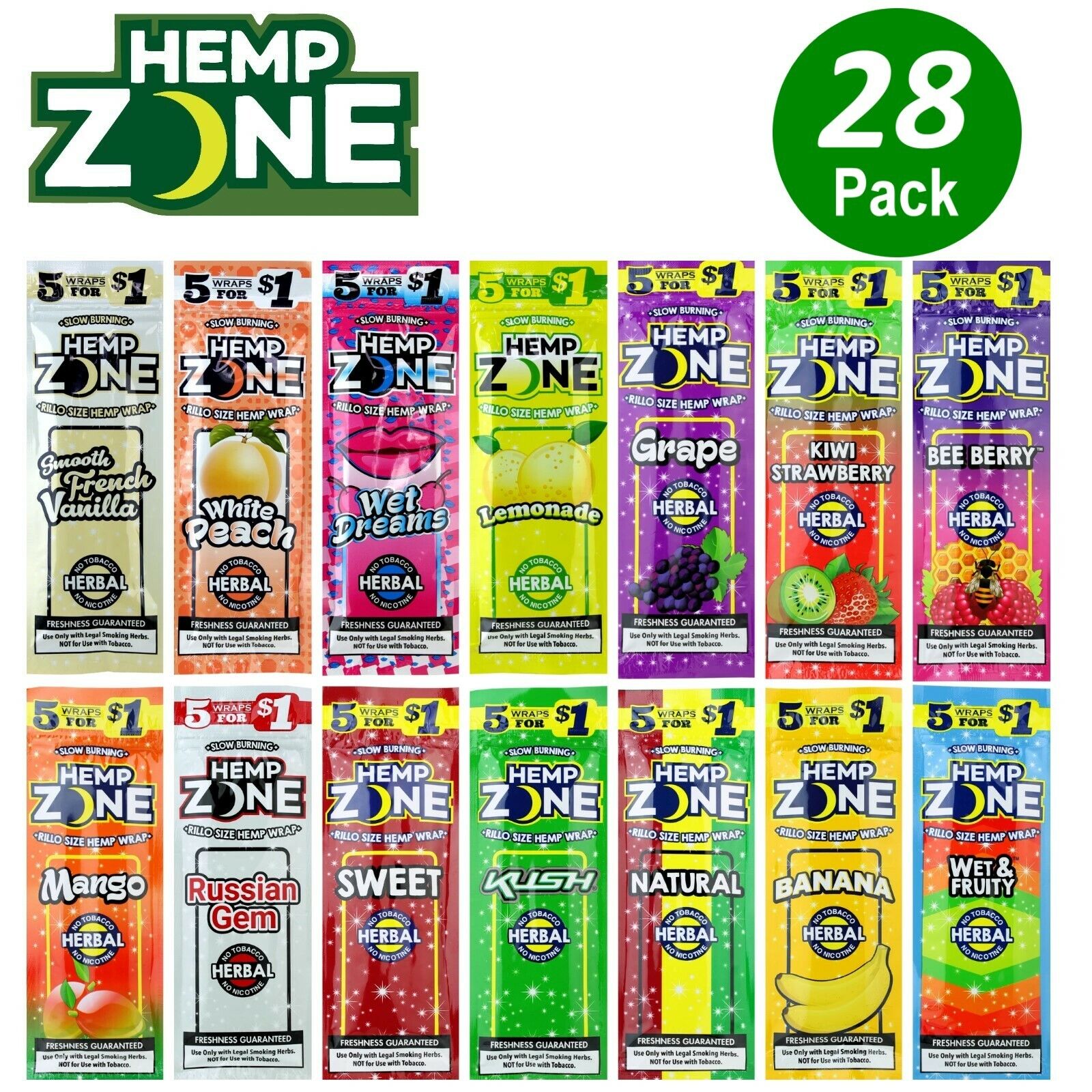 H. Zone Organic Wrap Variety Pack 28 Pouches, 5 Per Pouch - 140 Wraps Total