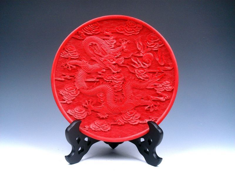 Stunning Furious Dragon Clouds Crafted Lacquer Plate