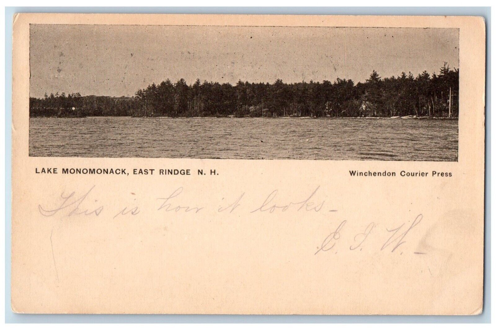 East Rindge New Hampshire Postcard Lake Monomonack Winchendon Courier Press 1904