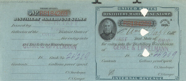Internal Revenue Stamp signed by William Howard Taft - Autographed Stocks & Bond