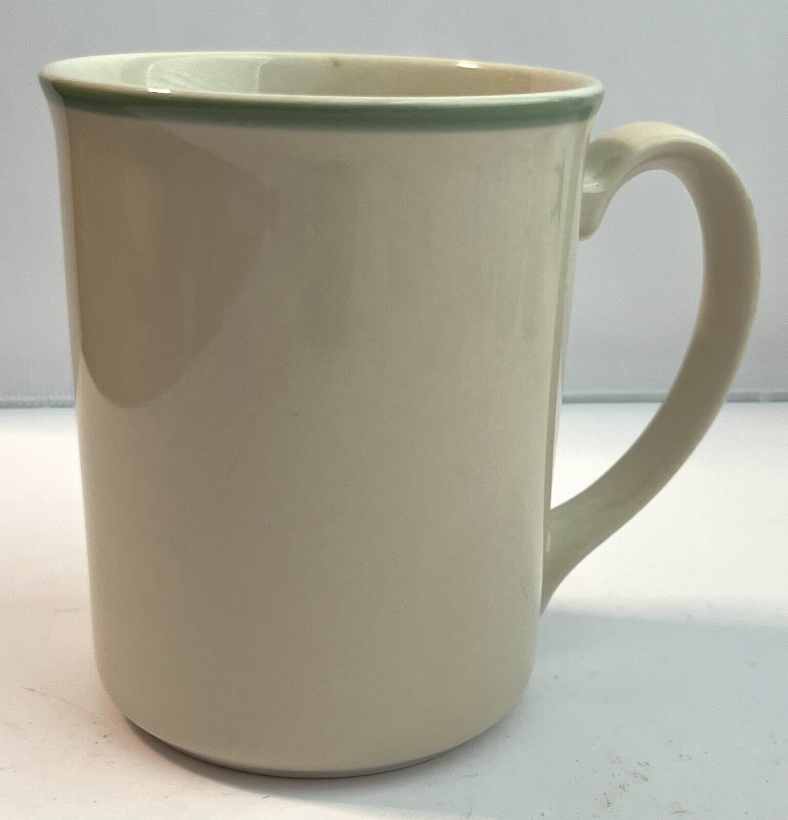 VTG Corning Collectible Mugs Set Of 8 Off White With Green / Teal Band USA