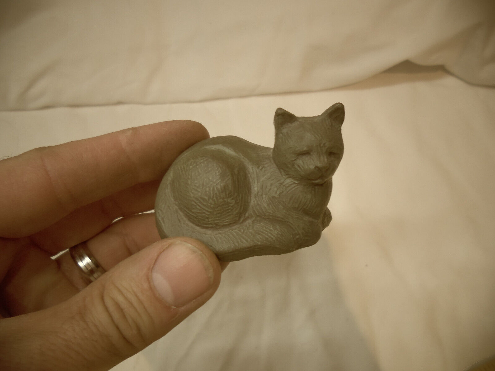ISABEL BLOOM- 2005 Gray Cat Kitten Sculpted Hand Made Artist Signed #5