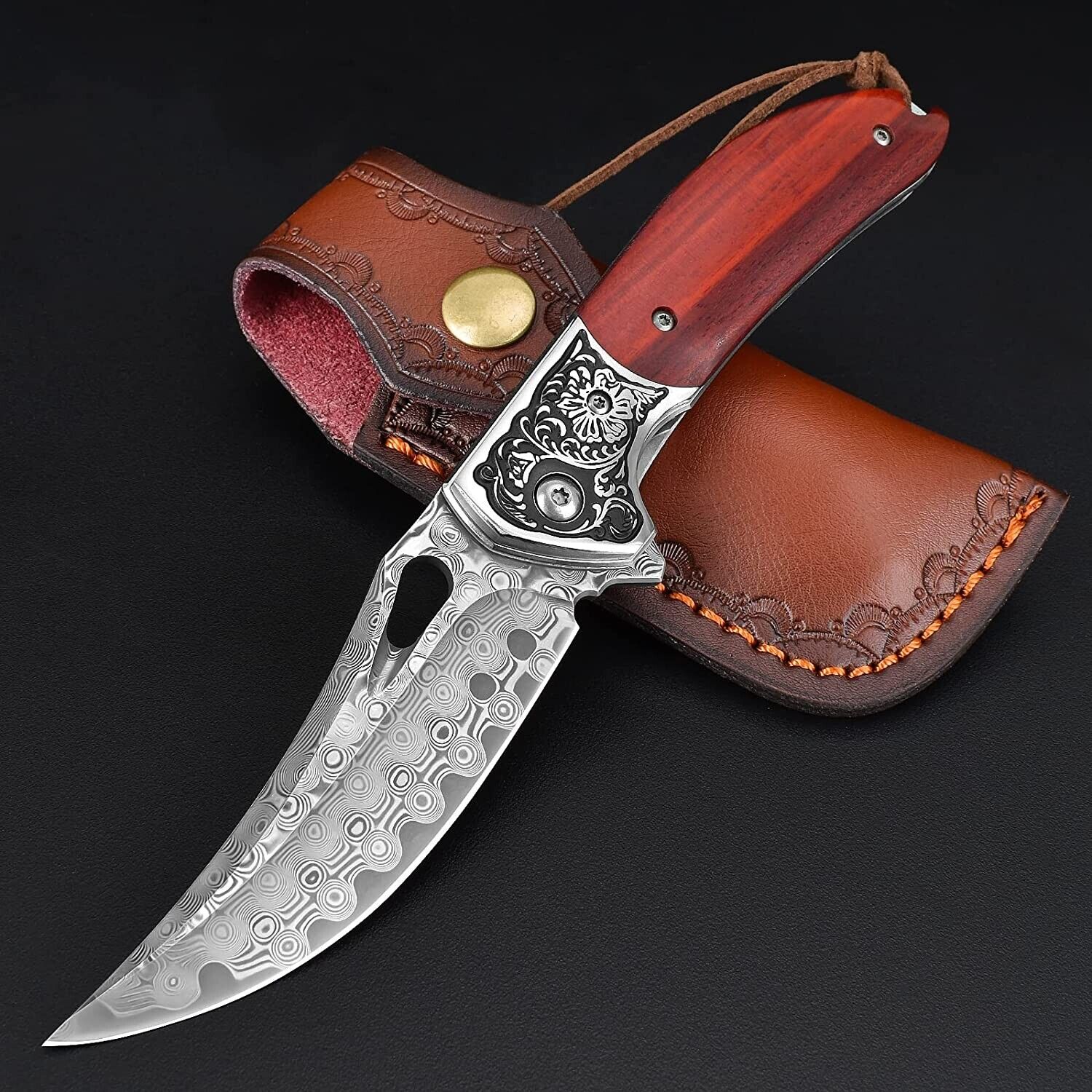 VG10 Damascus Rose Wood Handle Knife Folding Pocket Outdoors VP113