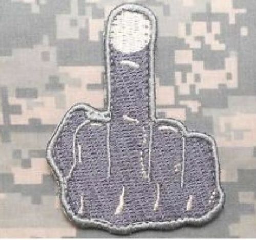 VELCRO® BRAND Fastener Morale HOOK PATCH Middle Finger Die-Cut ACU WHITE 3\