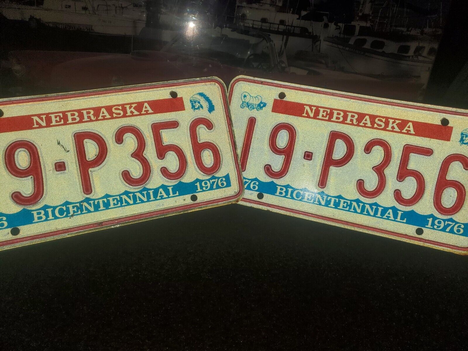 1976 Nebraska bicentennial license plate set number i-9-p356 mint condition
